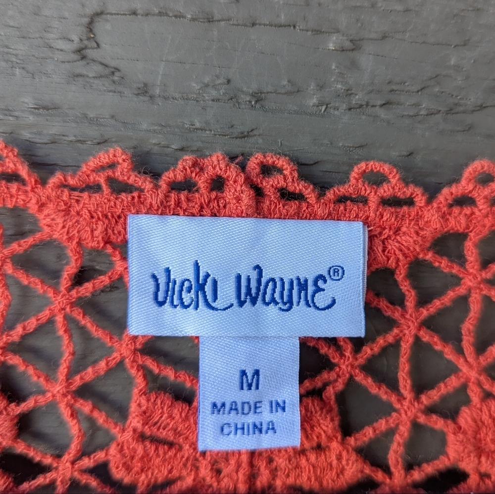 Vicki Wayne Coral Orange Floral Crochet Front Tie Cropped Cardigan Medium Boho - Picture 3 of 10